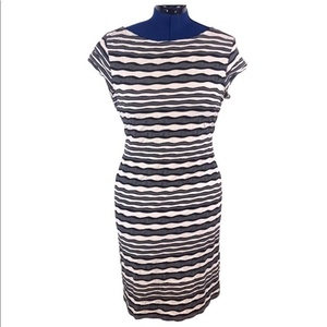 Sharagano 14 black/white stripe textured short sleeve crew neck shift dress